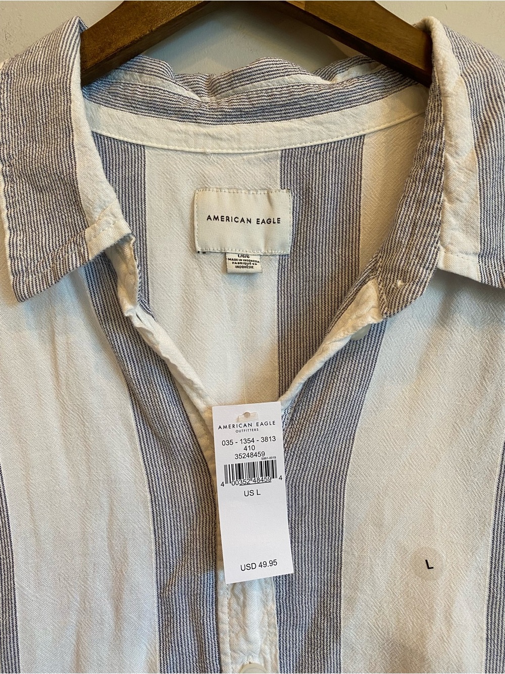 AMERICAN EAGLE Linen Blend Oversized Beach Button Up Striped Tunic - Picture 5 of 9